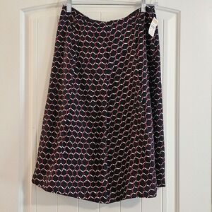 Talbots Silk Skirt Womens 4 Navy Blue Red White Geometric Chain Link A-Line Midi